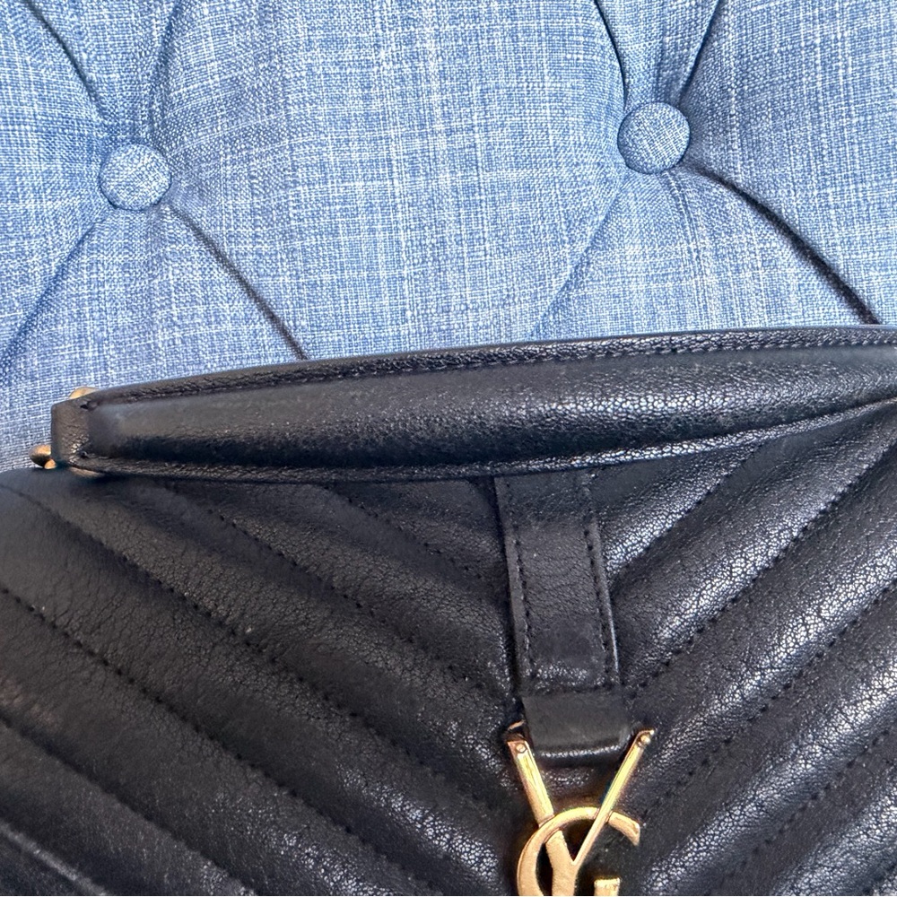 Saint Laurent Medium College Bag Black Chevron YSL Chain Shoulder Authentic - Picture 13 of 17